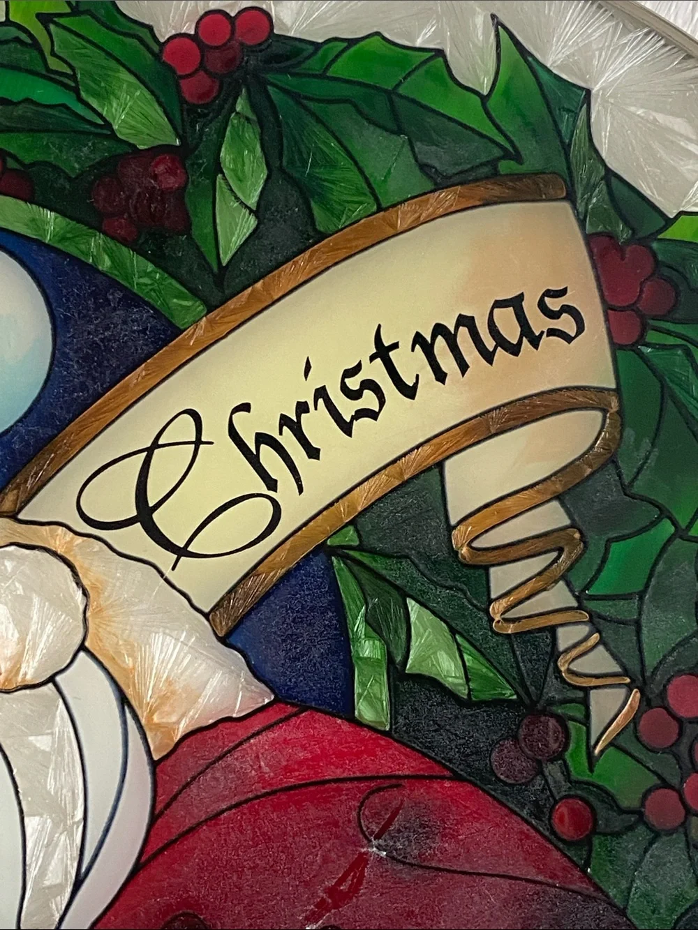 Santa Claus Stained Glass Style Holiday Wall Hanging Art Panel, Santa's List NWT